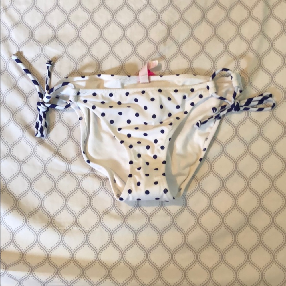 Victoria's Secret White and Navy Polka Dot Bikini Bottom